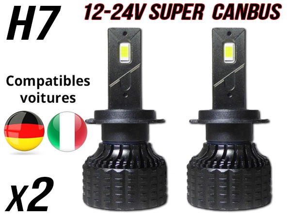 Pack 2 Ampoules led phare ventilées H7 - Super Canbus - 6000K