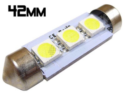 Navette 42mm - 3 Leds smd 5050 - Blanc 6000K