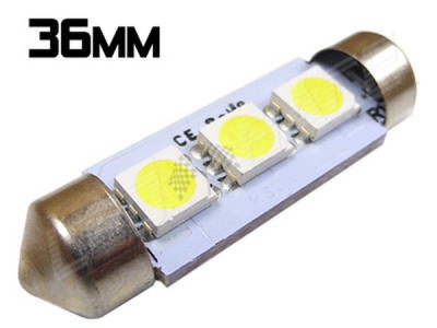 Navette Led 36mm -C5W-3 Leds smd 5050 - Blanc 6000K