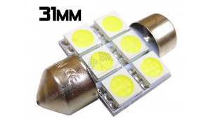 Navette Led 31mm - C3W-6 Leds smd 5050 - Blanc 6000K