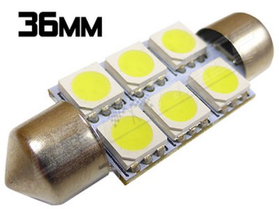 Navette Led 36mm -C5W- 6 Leds smd 5050 - Blanc 6000K