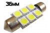 Navette Led 36mm -C5W- 6 Leds smd 5050 - Blanc 6000K