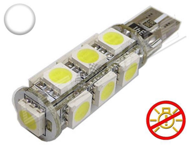 Ampoule Led T10 - culot W5W - 13 leds smd 5050 - sans erreur ODB - Blanc 6000K - 12v