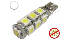 Ampoule Led T10 - culot W5W - 13 leds smd 5050 - sans erreur ODB - Blanc 6000K - 12v