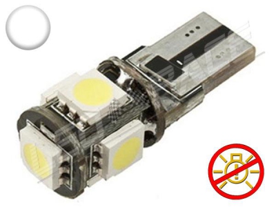 Ampoule Led T10 - culot W5W - 5 leds smd 5050 - sans erreur ODB - Blanc 6000K -12V