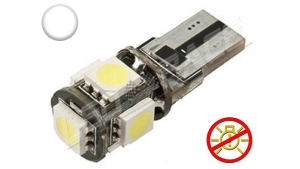 Ampoule Led T10 - culot W5W - 5 leds smd 5050 - sans erreur ODB - Blanc 6000K -12V