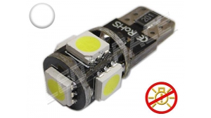 Ampoule Led T10 - culot W5W - 5 leds smd 5050 - sans erreur ODB - Blanc 6000K - Non polarisée -12V