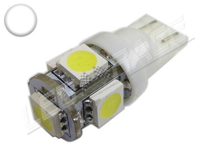 Ampoule led T10 - culot W5W - 5 leds smd 5050 - Blanc