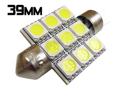 Navette Led 39mm - C7W - 9 Leds smd 5050 - Blanc 6000K