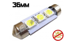 Navette Led 36mm -C5W- 3 Leds smd 5050 - sans erreur ODB - Blanc 6000K