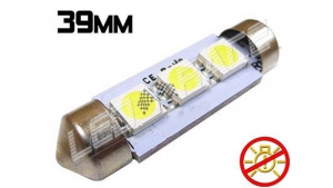 Navette Led 39mm -C7W- 3 Leds smd 5050 - sans erreur ODB - Blanc 6000K