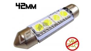 Navette Led 42mm -C10W-4 Leds smd 5050 - sans erreur ODB - Blanc 6000K