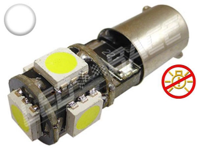 Ampoule Led T4W - culot BA9S - 5 leds smd 5050 - sans erreur ODB - Blanc 6000k