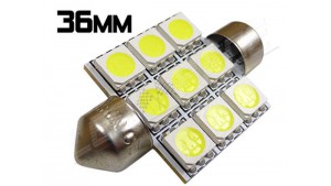 Navette Led 36mm C5W - 9 Leds smd 5050 - Blanc 6000K