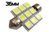 Navette Led 36mm C5W - 9 Leds smd 5050 - Blanc 6000K