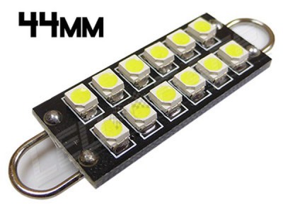 Navette Led Crochets - 44 mm - 12 leds smd 3528 - sans erreur ODB - Blanc 6000K